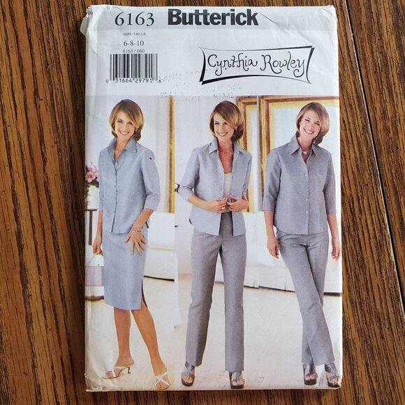 Vintage 90s Butterick Pattern 6163 Uncut Button Up Shirt Pants Skirt Sz 6 8 10 - Picture 2 of 3